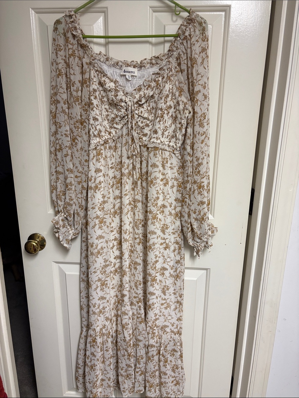Cream Floral Maxi Dress with Brown Print